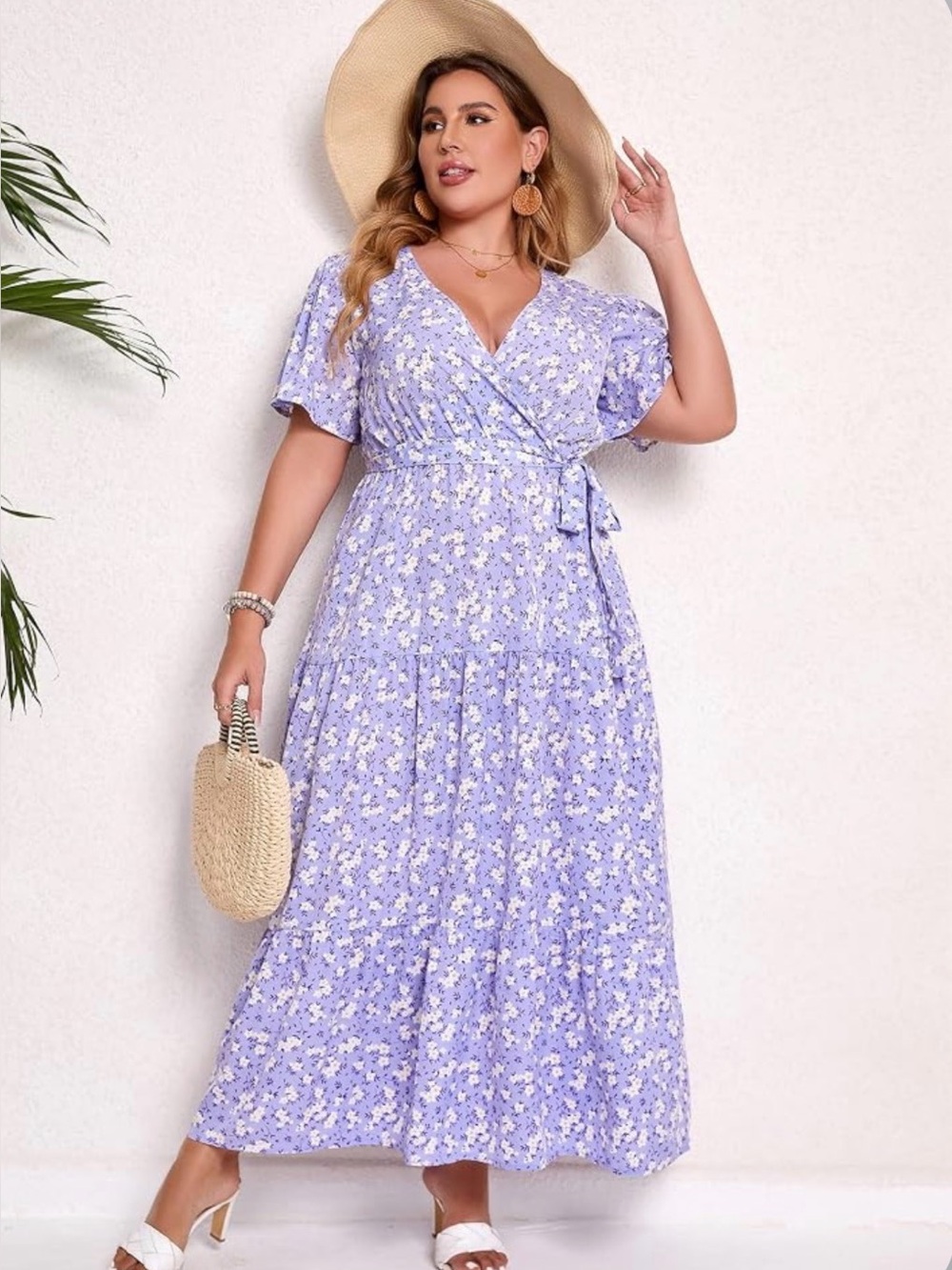 Lilac Floral Wrap Maxi Dress with Tie Waist